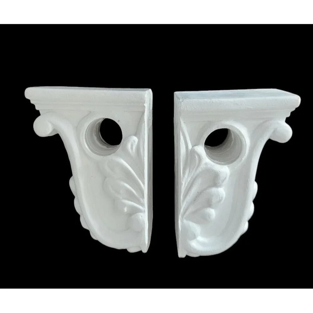 Pair of Drapery Sconce Corbels Curtain Rod Holders Fleur-de-lis French Victorian
